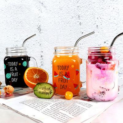 600ml clear wide mouth mason jars with handles and straw lids 