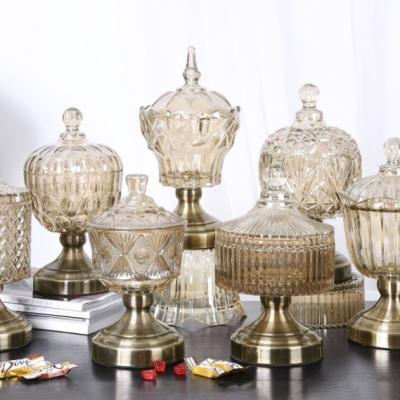 Factory big size glass gold candy pot for wedding and home decoration with lid