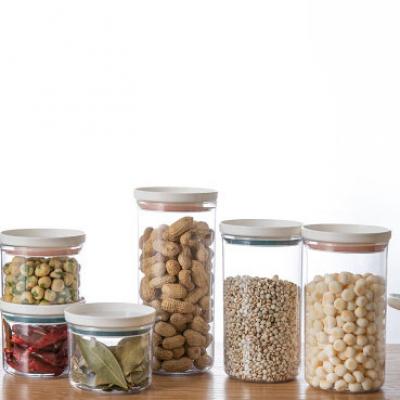 Decorative food nuts glass storage jars with wooden airtight lid 