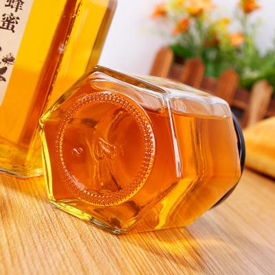 wholesale 650ml bee hexagon empty glass jar container for honey