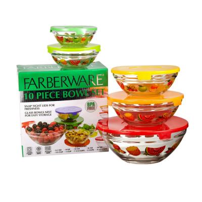 5 pieces mixing salad high borosilicate glass bowl 