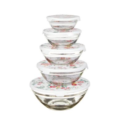 Factory heat-resistant round cover with five-piece glass preservation bowl 